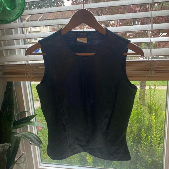 ESPRIT|| Vintage 100%Leather Camisole Blouse, No flaws with a knit back. - Picture 8 of 9